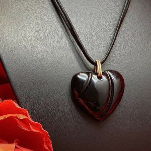 Vintage Signed Baccarat Black Crystal COEUR Heart
